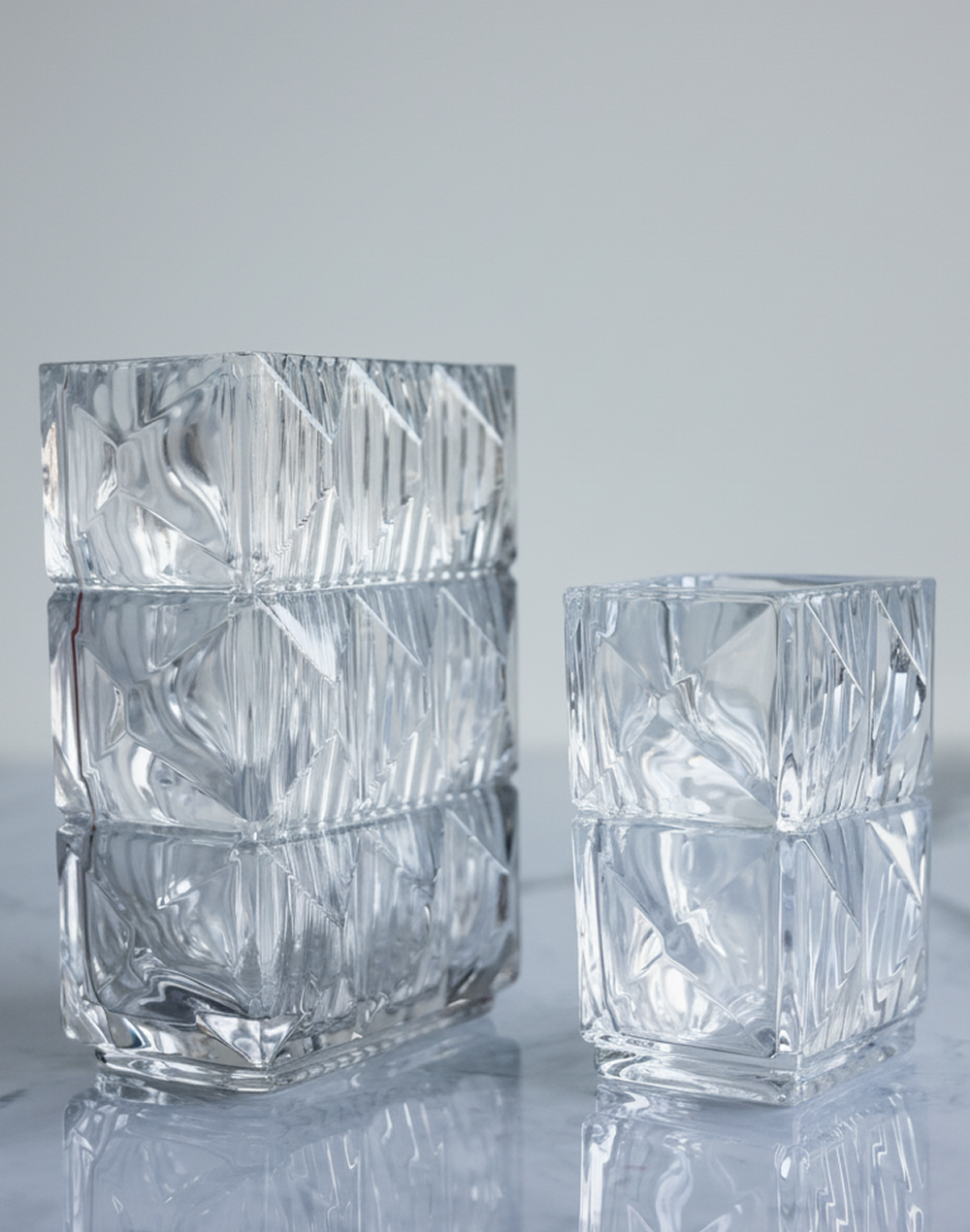 Clear Crystal Ice Bark Prism Vase Clear