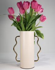 White Serpentine Tall  Metal Vase White