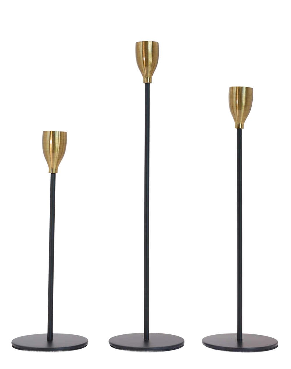 Noir Stem Gold Candle Holders - Set of 3