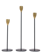 Noir Stem Gold Candle Holders - Set of 3