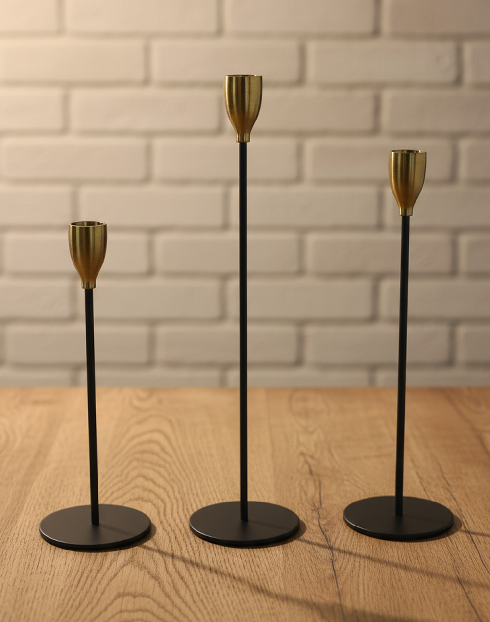 Noir Stem Gold Candle Holders - Set of 3