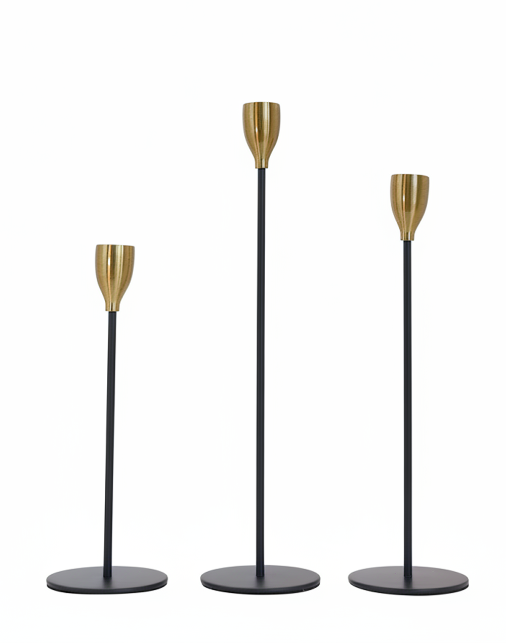 Noir Stem Gold Candle Holders - Set of 3