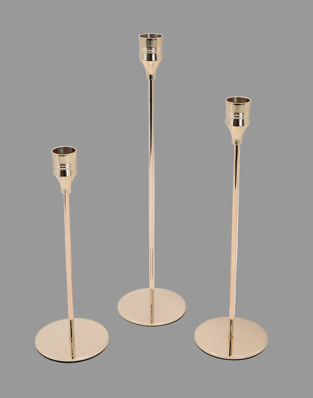 Gilded Stem Taper Candle Holders - Set of 3
