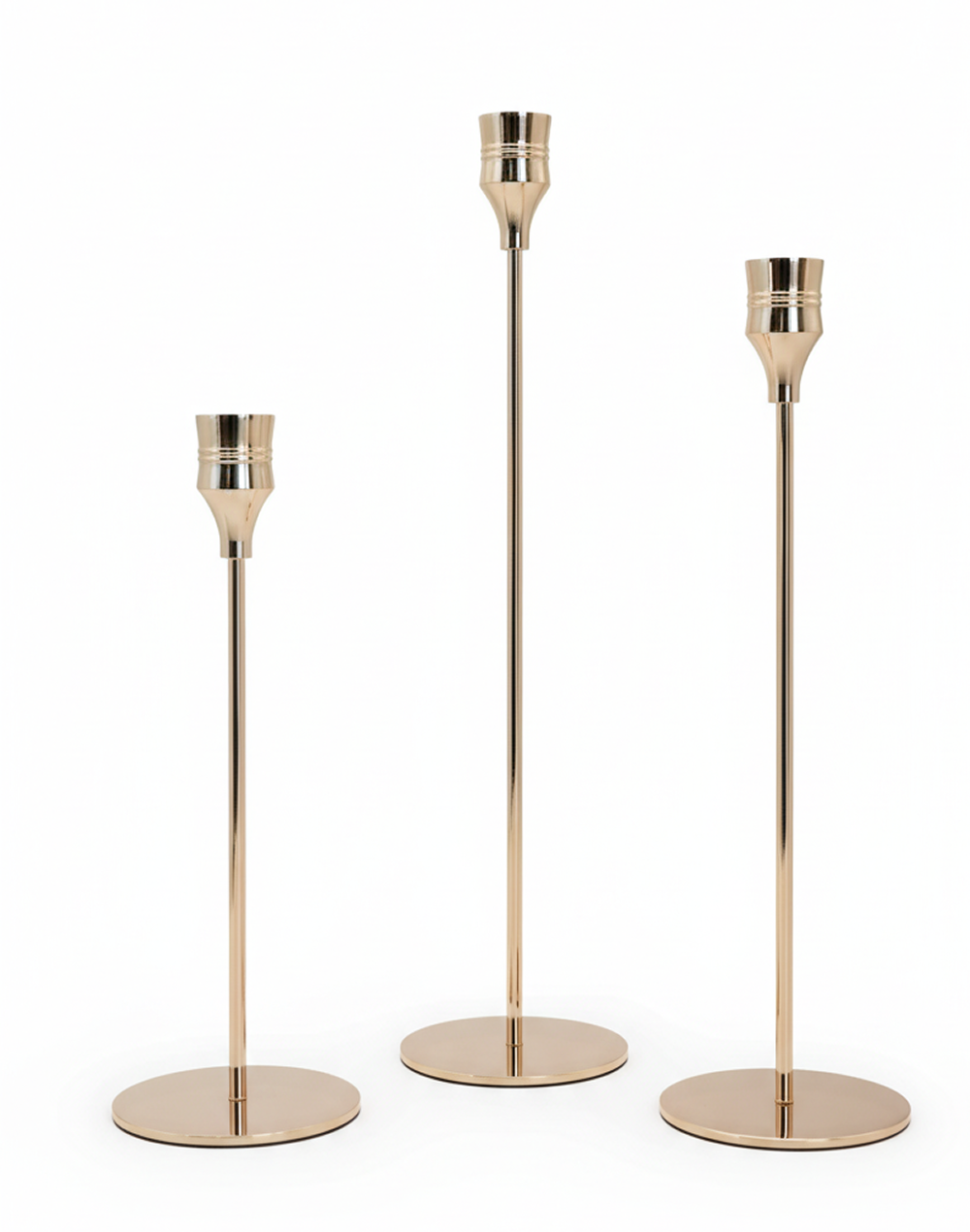 Gilded Stem Taper Candle Holders - Set of 3