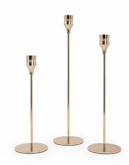 Gilded Stem Taper Candle Holders - Set of 3
