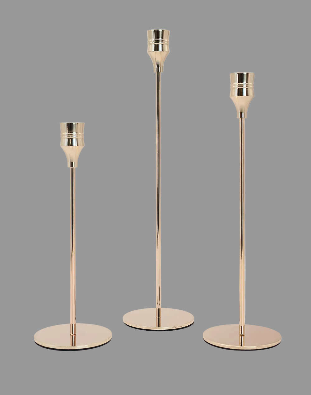 Gilded Stem Taper Candle Holders - Set of 3