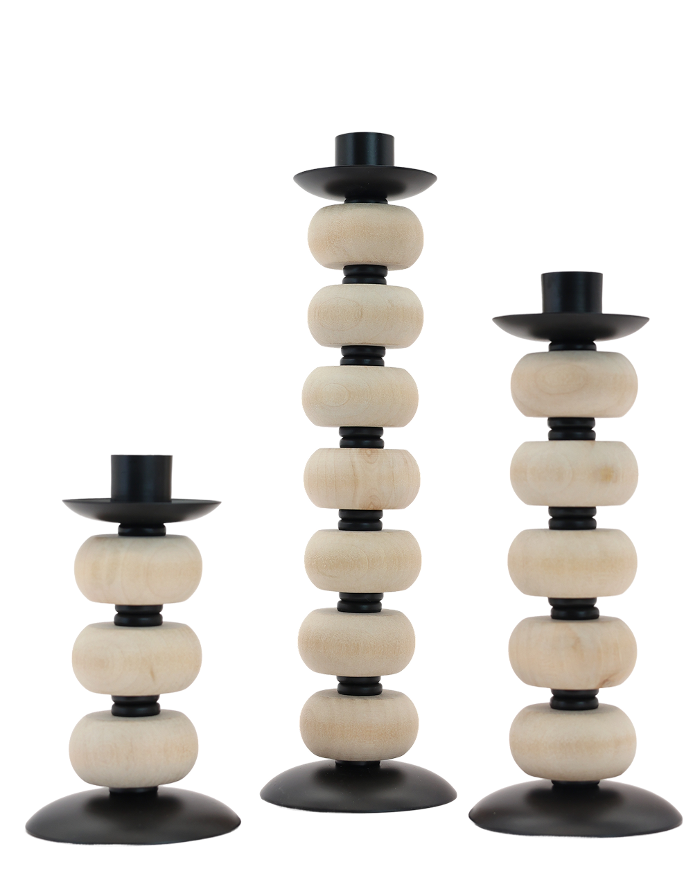 Ivory Stack Wood Taper Candle Holders - Set of 3