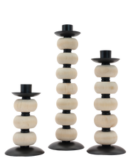 Ivory Stack Wood Taper Candle Holders - Set of 3