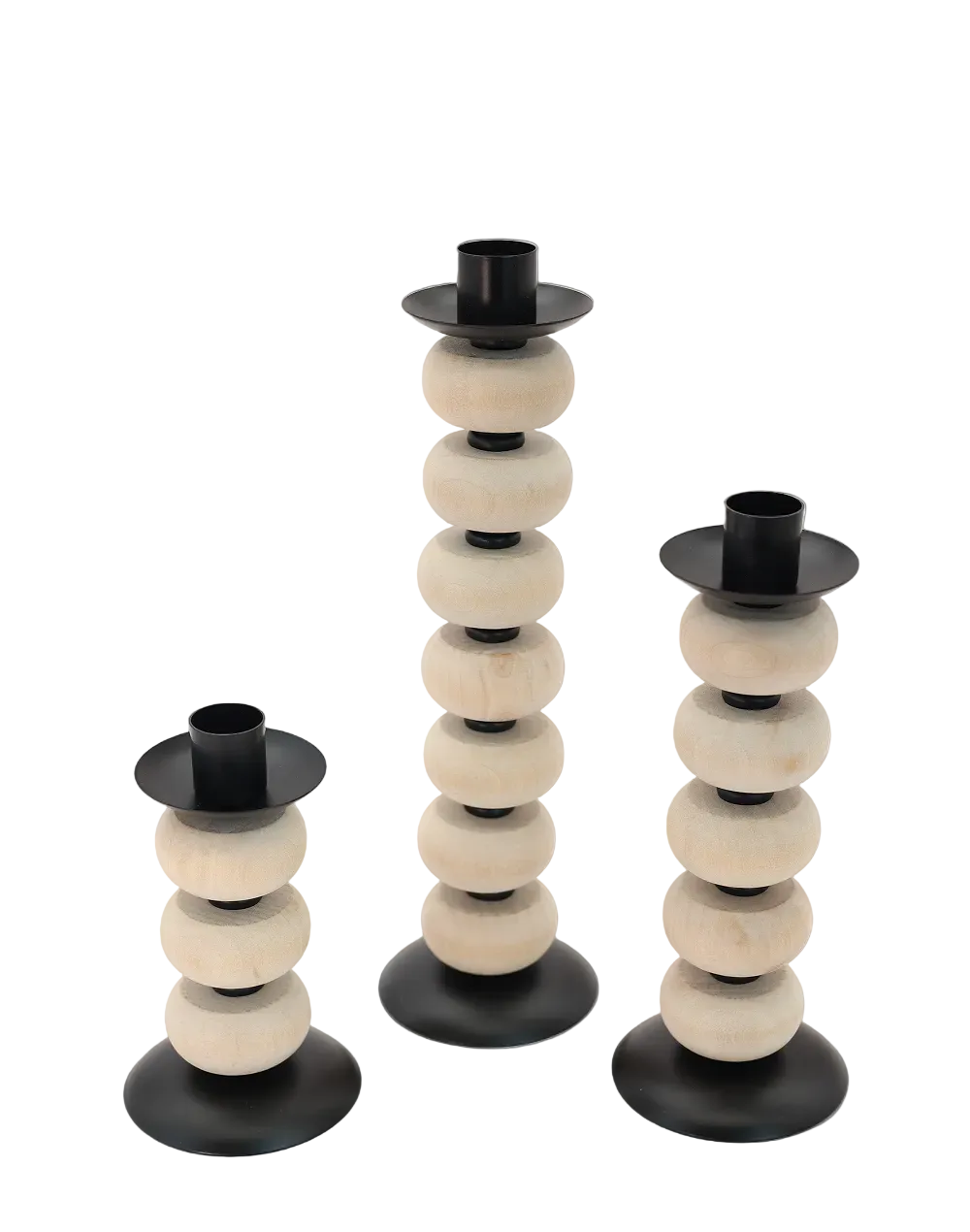 Ivory Stack Wood Taper Candle Holders - Set of 3