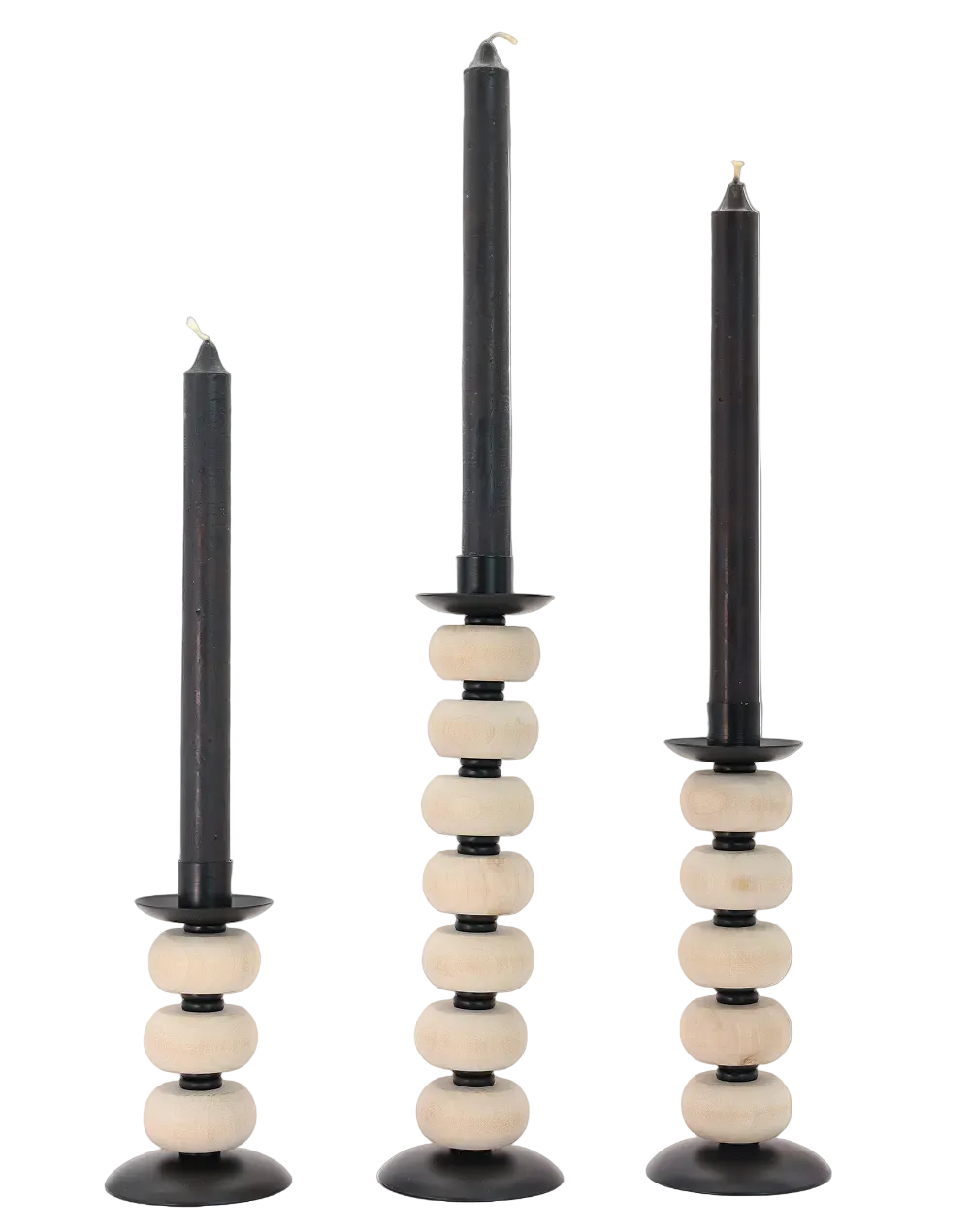 Ivory Stack Wood Taper Candle Holders - Set of 3