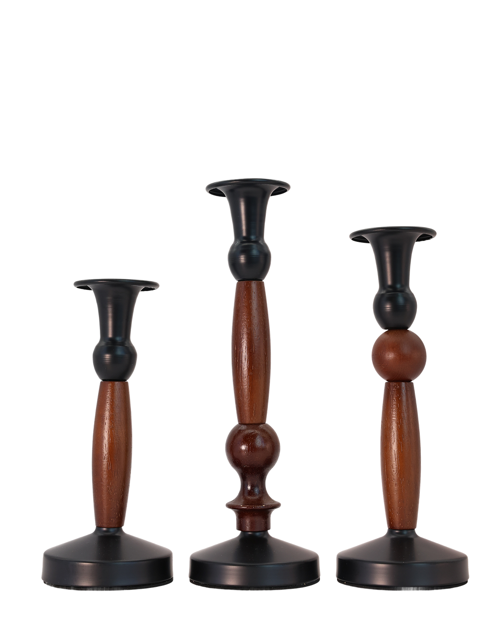 Ebony Grove Wood Taper Candle Holders - Set of 3