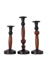 Ebony Grove Wood Taper Candle Holders - Set of 3