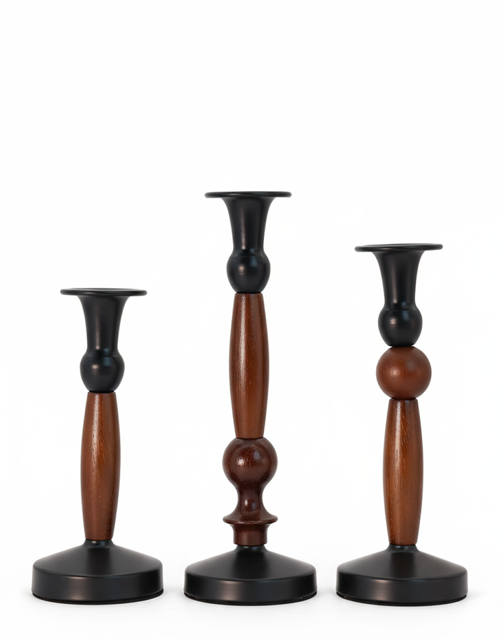 Ebony Grove Wood Taper Candle Holders - Set of 3