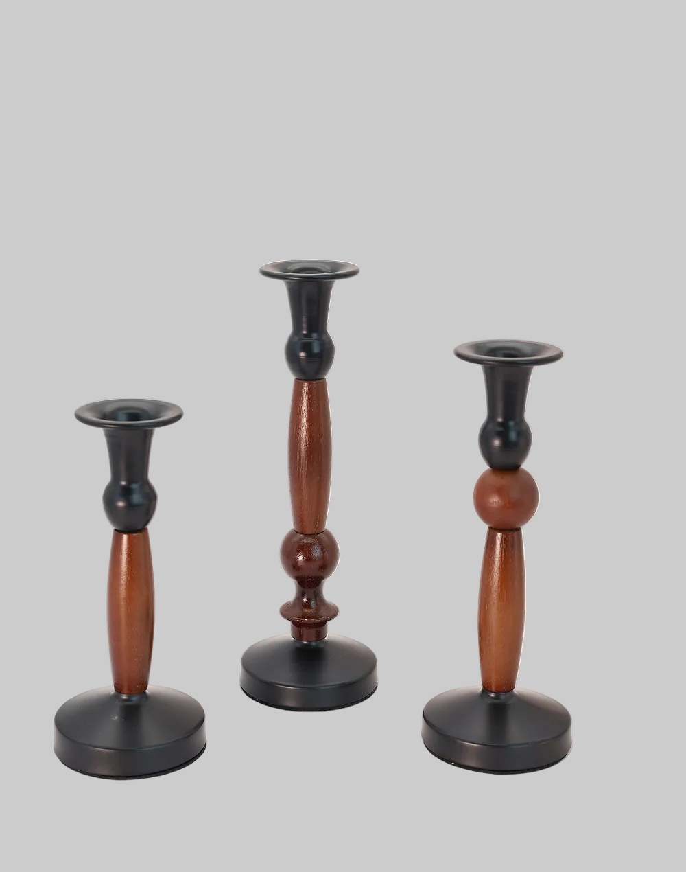 Ebony Grove Wood Taper Candle Holders - Set of 3