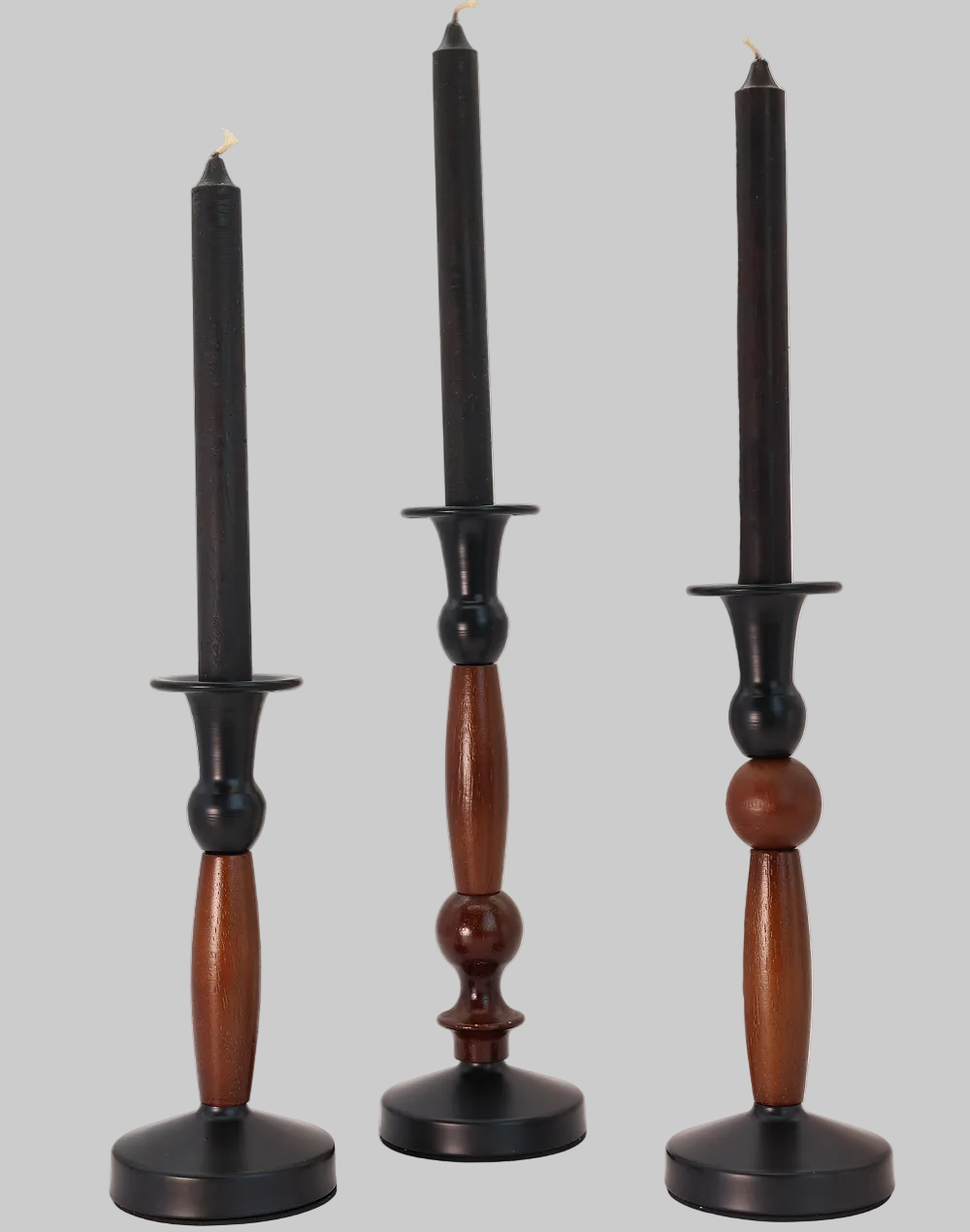 Ebony Grove Wood Taper Candle Holders - Set of 3