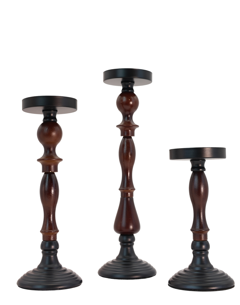 Forge wood Column Candle Holders - Set of 3