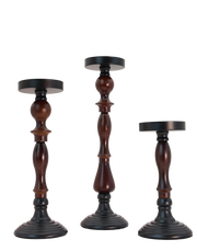 Forge wood Column Candle Holders - Set of 3