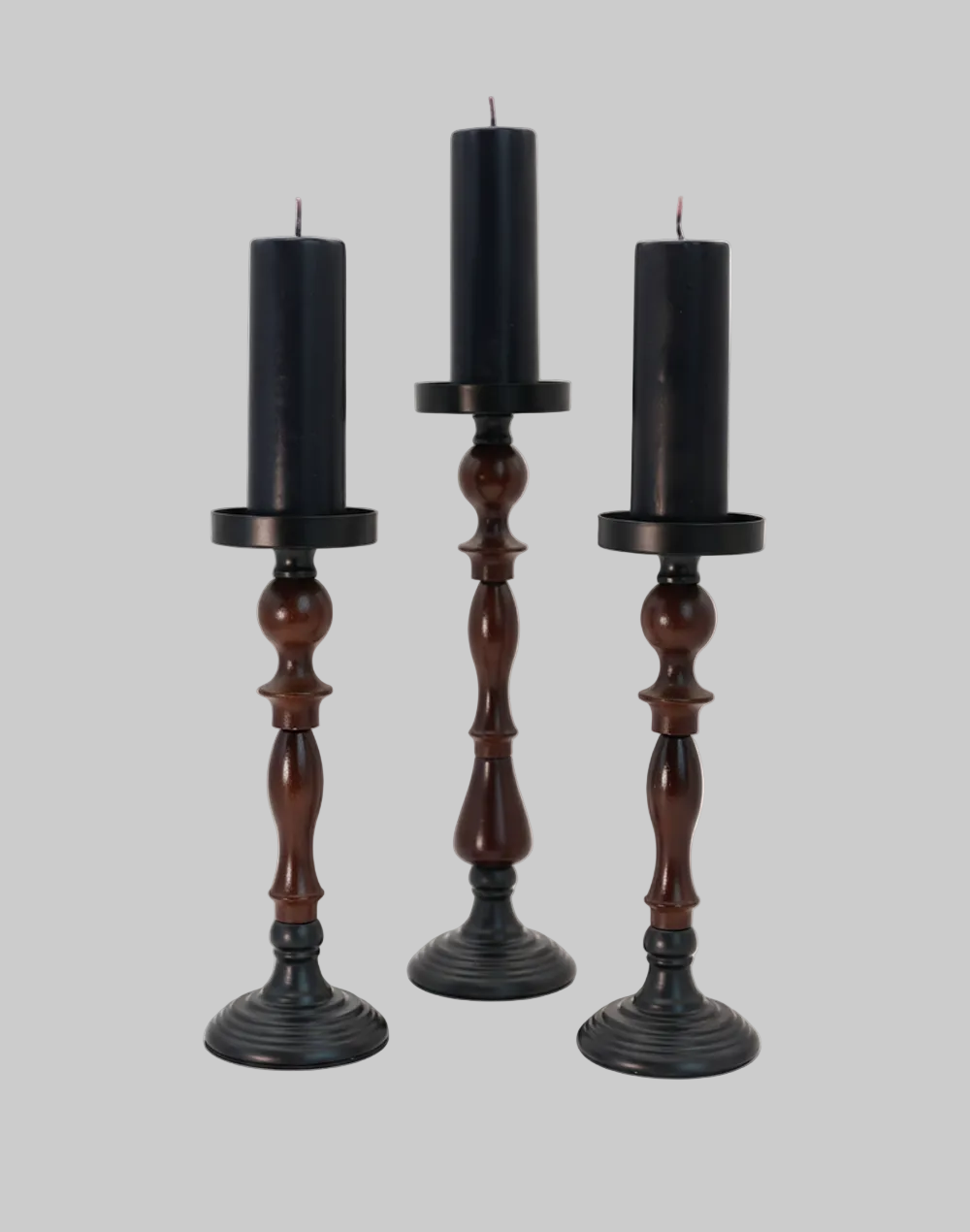 Forge wood Column Candle Holders - Set of 3