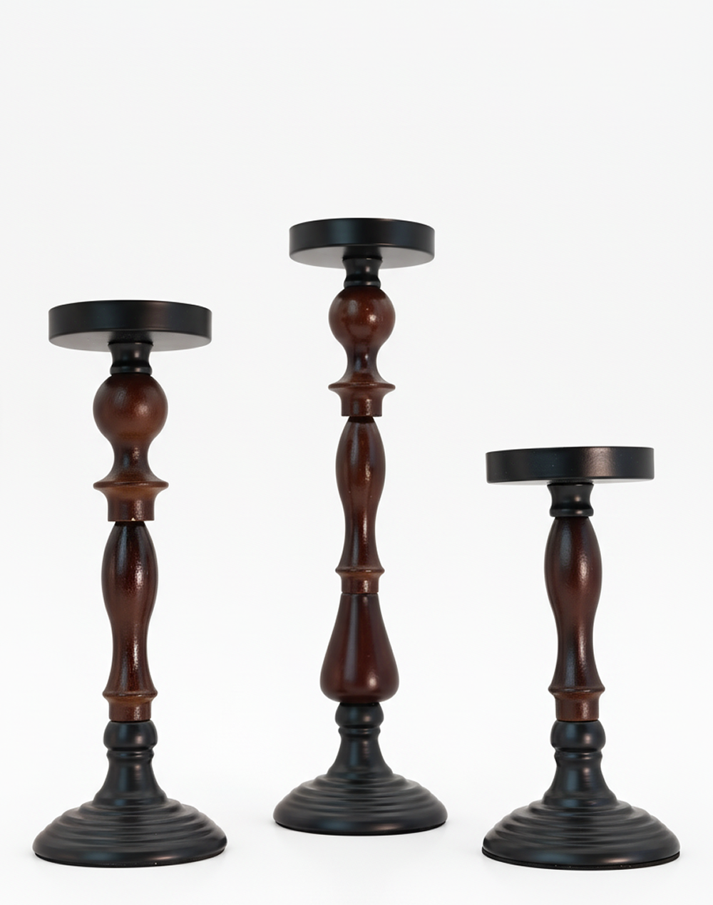 Forge wood Column Candle Holders - Set of 3