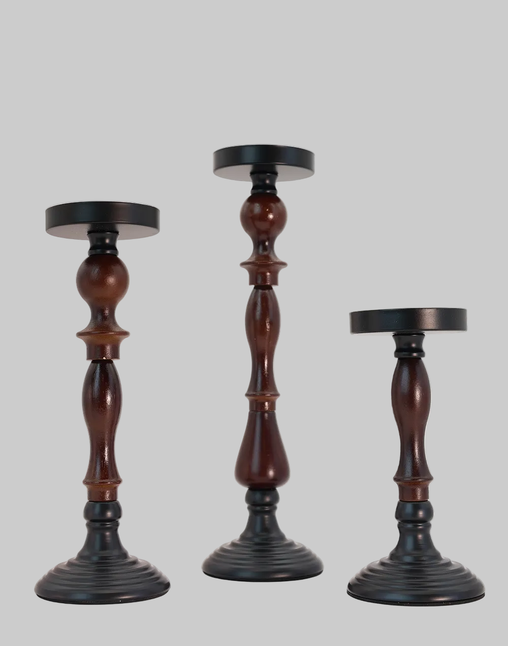 Forge wood Column Candle Holders - Set of 3