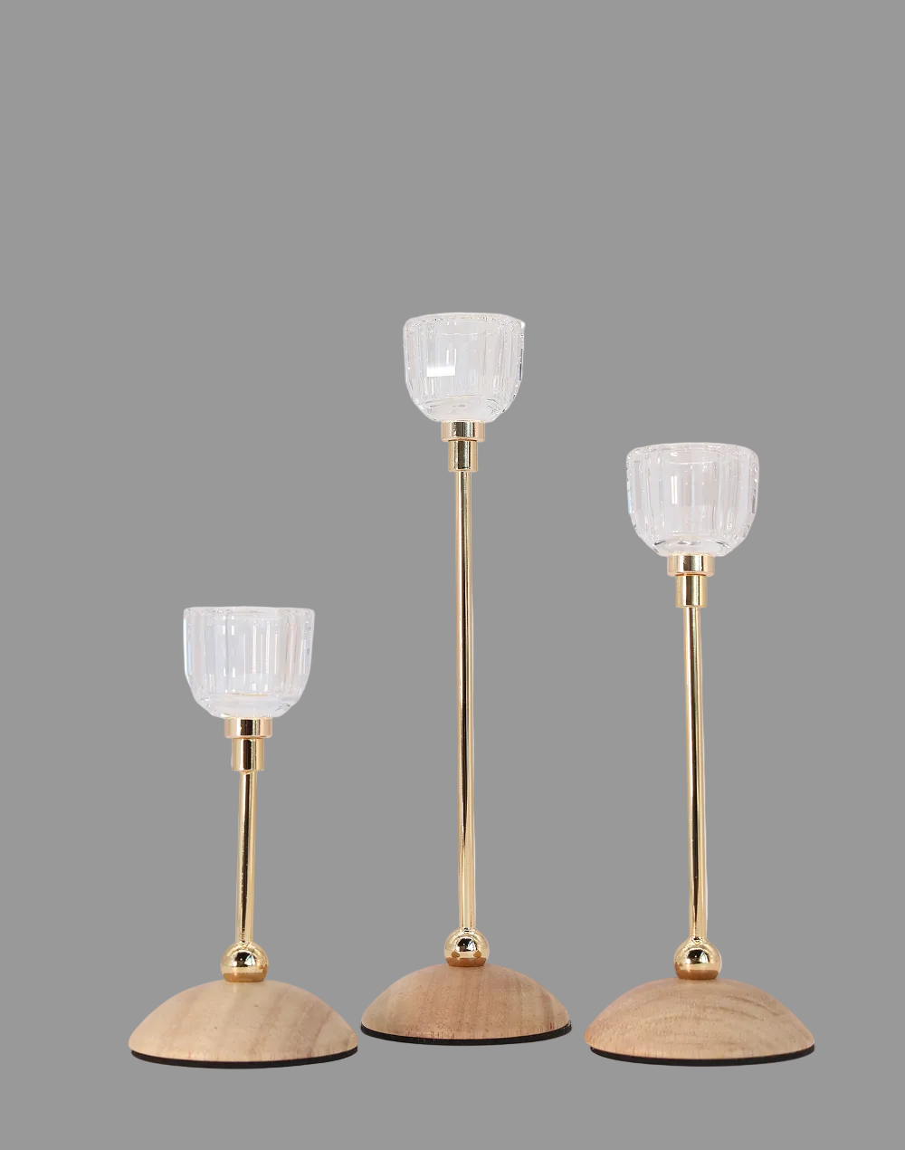 Aurora Crystal Gold Taper Candle Holders- Set of 3