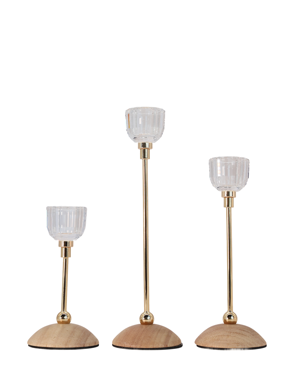 Aurora Crystal Gold Taper Candle Holders- Set of 3