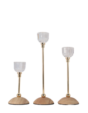 Aurora Crystal Gold Taper Candle Holders- Set of 3
