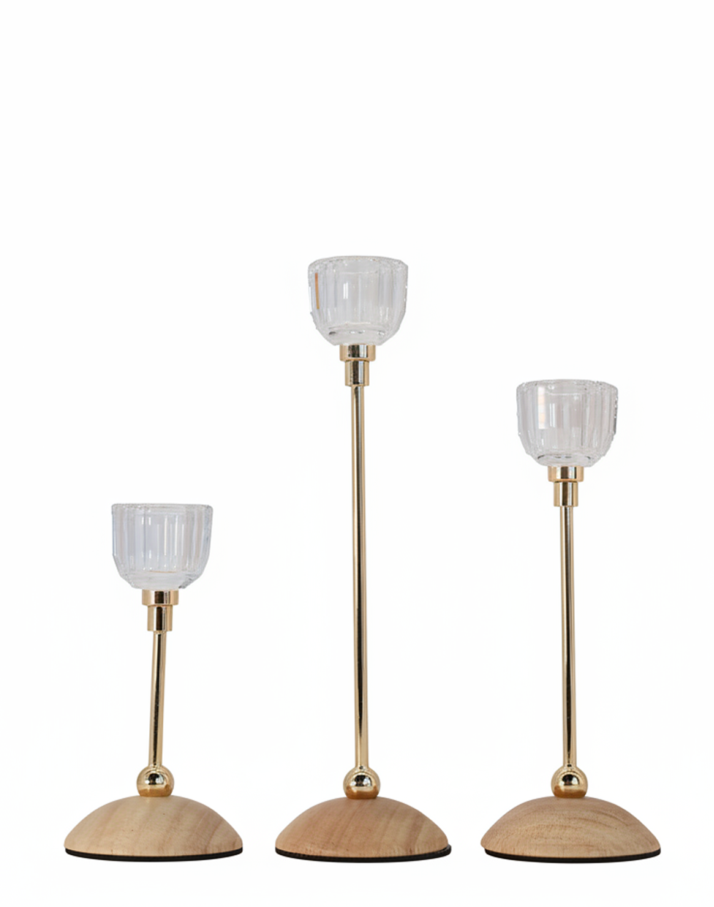 Aurora Crystal Gold Taper Candle Holders- Set of 3