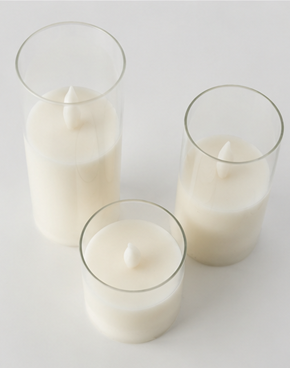Glass White LED Candle set of 3 White