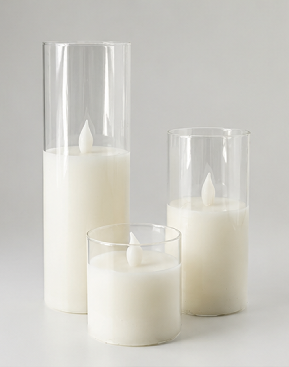 Glass White LED Candle set of 3 White