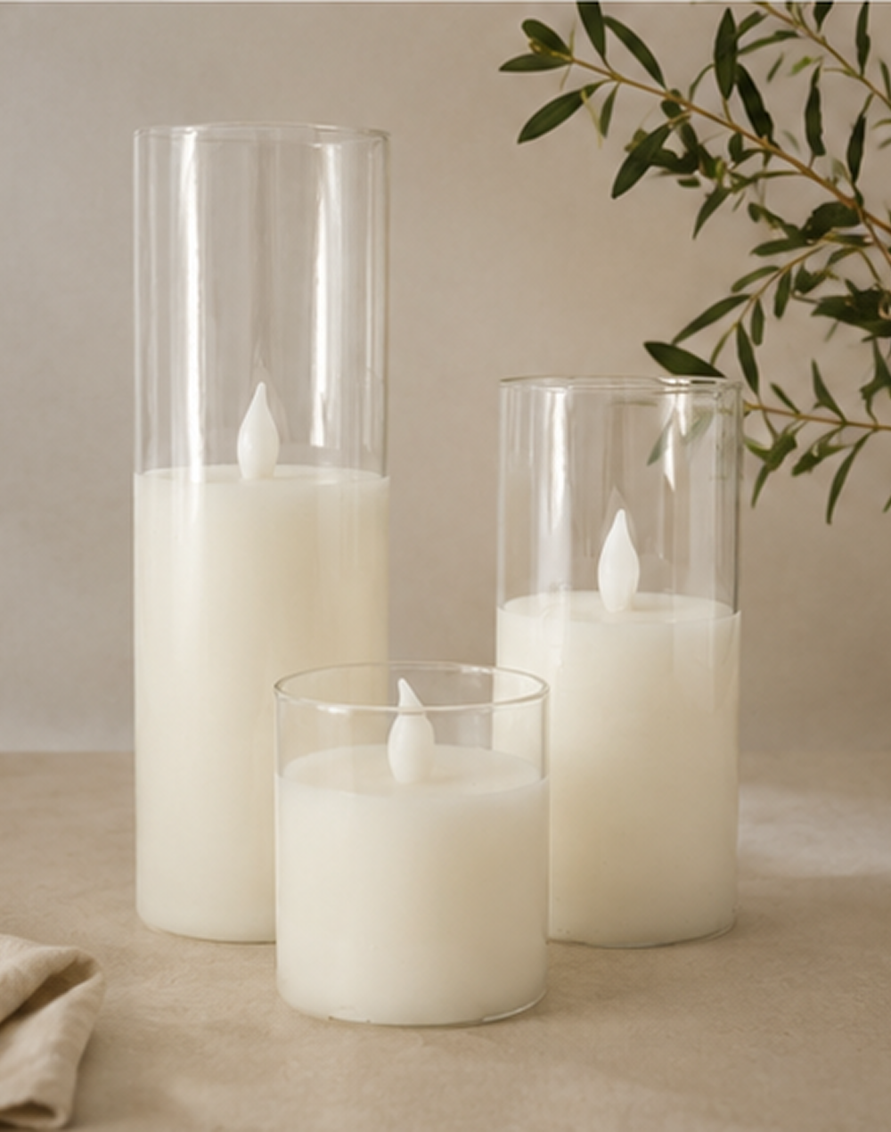 Glass White LED Candle set of 3 White
