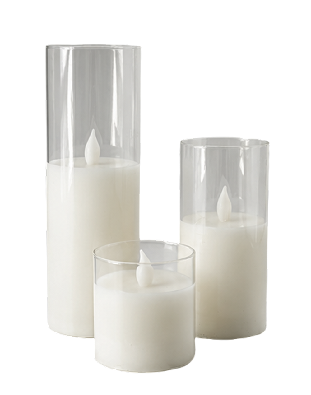 Glass White LED Candle set of 3 White