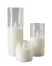 Glass White LED Candle set of 3 White