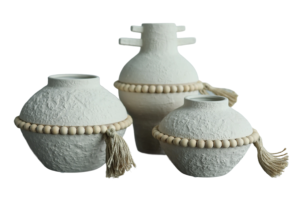Terra Blanc Beaded Bowl Vase