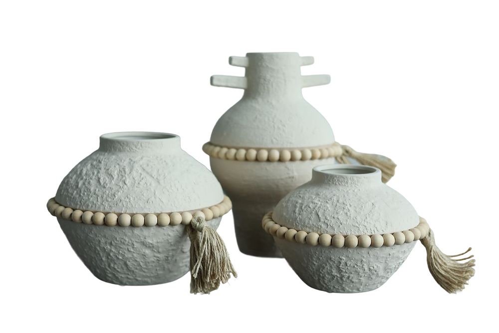 Terra blanc  atrisan beaded urn White