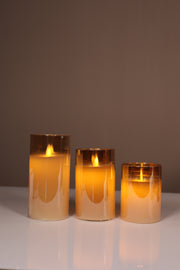 Glass White LED Candle set of 3