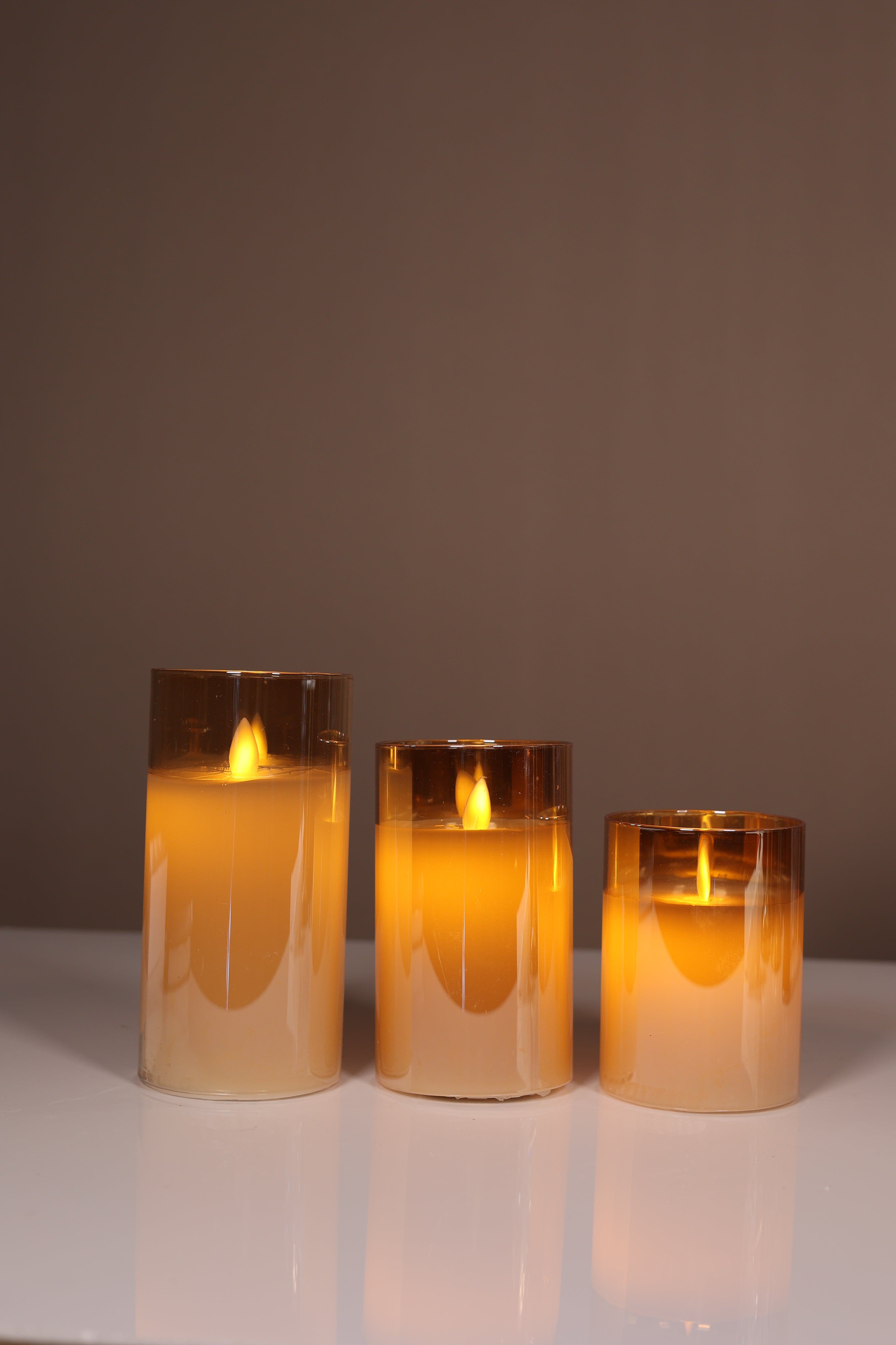 Glass White LED Candle set of 3