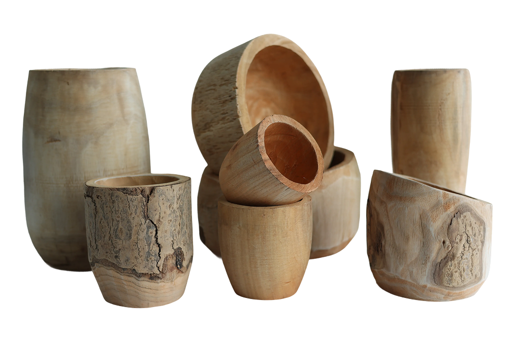 Wood Short Drum vase